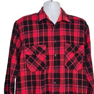 Vintage 80s Fieldmaster Shirt Mens Size M Red Wool Buffalo Plaid Shacket
